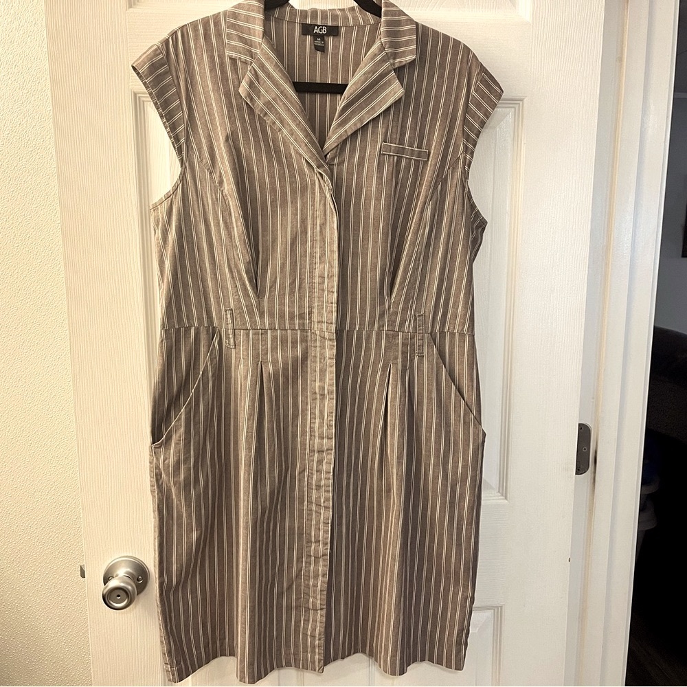AGB size 14 grey with white stripes dress including pockets.